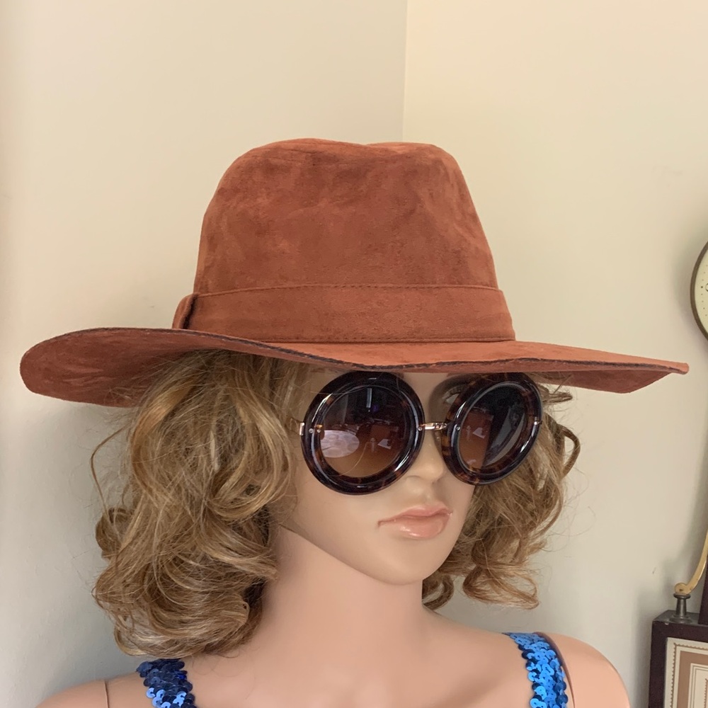 NWT a.n.a. Faux Suede Women's Fedora Hat in Rusty Brown